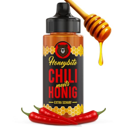 Honeybite Hot Honey Extra Scharf - 100% natürlicher Premium Chili Honig für Pizza & mehr | Glutenfrei | 340 Gramm