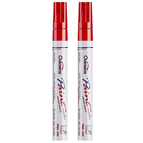 Overseas Permanent Paint Pens Red Markers - 2 Pack Single Color Oil Based Paint Markers, Medium Tip, Quick Drying And Waterproof Marker Pen For Metal, Rock Painting, Wood, Plastic, Canvas, Mugs