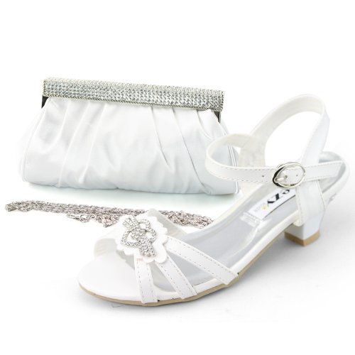 Shoezy Girls Dress Jewels Low Heels Shoes Matching Satin Clutch Evening Bag