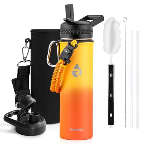 Image of RAYMYLO Insulated Water Bottle 20 oz, Triple Wall Vacuum Stainless Steel (Cold for 24Hrs, Hot for 12Hrs), Leak Proof & Non-BPA, Modern Water Bottle Jug for School with Straw Spout Lids