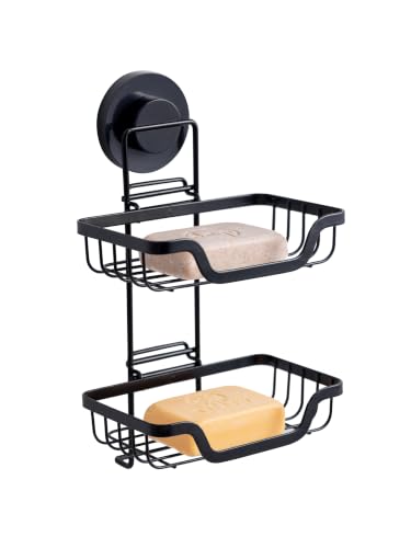 Image of TAILI Soap Holder, Soap Dish Suction Cup with Hooks, Stainless Steel (Light Black)
