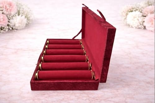 Image of Bangle Box for Women 6 Rod | Bridal Chura Organizer Box with Detachable Rods | Velvet Jewellery Storage Box with Magnetic Lock & Handle | Bangles Holder Case for Jewellery Storage