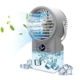 ❄️【Fácil de Usar & Portátil】Para sentir el viento frío, solo necesita poner agua o cubitos de hielo en el tanque de agua del ventilador del enfriador de aire, conectar el cargador y luego presionar el botón de encendido para encenderlo. El enfriador de aire con asa, es conveniente para que lo traigas a cualquier ocasión, Fácil de transportar en la oficina, el hogar, el campamento y los viajes al aire libre.