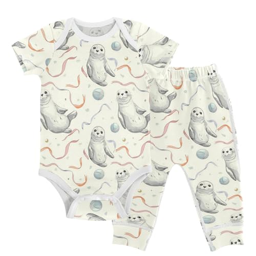 vvfelixl Baby Layette Sets Clothes,Cute Seal Heading Ball Baby Bodysuits Set,Unisex Babys Pants Sets Short Sleeve 12-18M