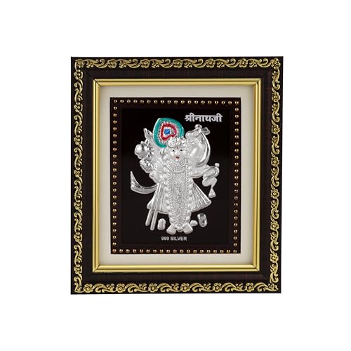 Image of 999 Pure Silver Shrinathji Frame for Home & Office | PremiumSilver | Pooja Room & Wall Decor | Housewarming, Wedding & Festival Gifts | Certificate Included | Size 5.5x5 inch