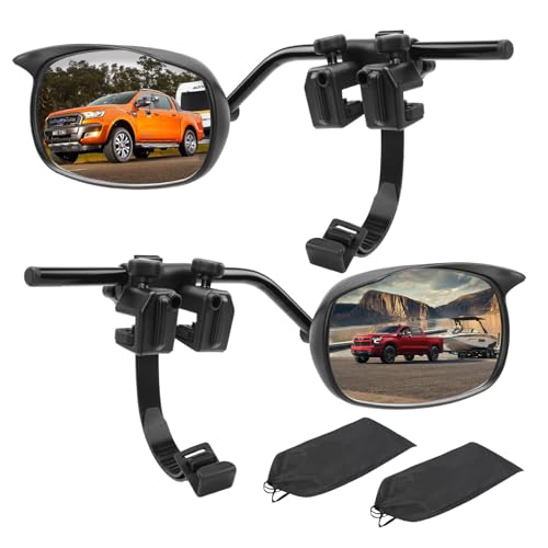 Mirror Extenders for Towing with Rain Visor Adjustable Clip On Tow Mirrors Universal Side Mirror Extensions for Car Truck Trailer RV SUV Waterproof Rearview Towing Mirror Extensions 2 PCS