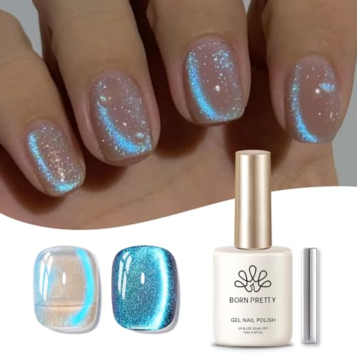 BORN PRETTY Magnetic Nail Polish 15ml Aurora Blue Tears Effect Cat Eye Polish Transparent Soak Off U V Gel for Home DIY Manicure Nail Salon for Women