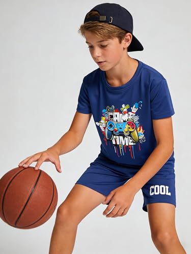Image of Cakaner Tween Boys Summer Clothes 2 Piece Short Sleeve Graphic T-Shirt and Shorts Casual Outfit Set Size 7-14