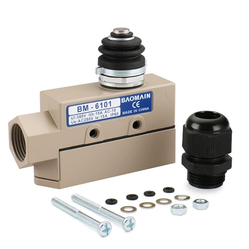 BAOMAIN Limit Switch, TZ-6101 Sealed BM-6101 15A 250VAC High Load Plunger Travel Switch, IP65 Waterproof CE Certified for Industrial Roll-up Doors and Machinery