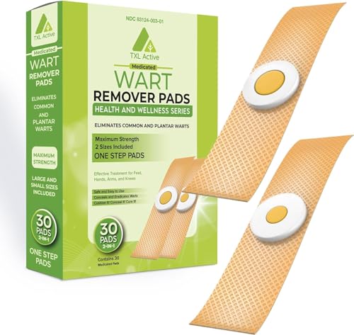 TXL Active Wart & Corn Remover Bandages: 30 Wart Remover Pads, Dual-Size Efficient, Safe, and Gentle Removal for All Wart & Corn Types on Hands and Feet, Ideal for Both Kids and Adults