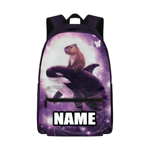 WELLFLYHOM Capybara Girls Customized School Bag Killer Whale Custom Name Book Bag Galaxy Personalized Backpack for Junior High School