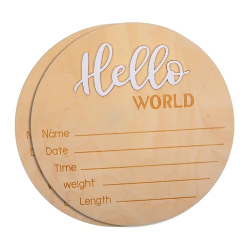 Totority Wooden Baby Birth Announcement Sign 2pcs Set Round Newborn Name Decor for Party