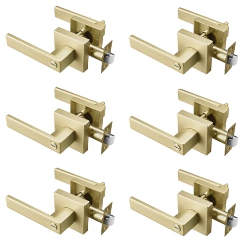 NCSEN 6 Pack Gold Door Handles, Interior Door Knobs Door Lever for Bath & Bedroom