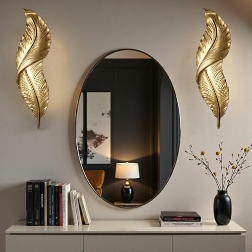Image of Modern Gold Decorative 3-Color LED Warm White, Natural White & Cool White LED Feather Design Wall Lamp Sconce for Living Room, Bedroom, Hallway, Hotel, Staircase, Reception