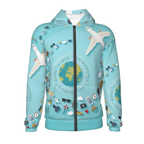 Travelling on Airplane Kid Hoodies Boys Zip Up Sweatshirts Girls Pullover with Pocket2