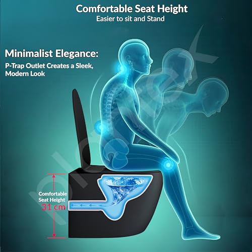 Image of Plantex Commode for Toilet /Ceramic Wall Hung Toilet with Soft Close Toilet Seat /Rimless and Washdown Western Commode - P Trap (Round, Matt Black)