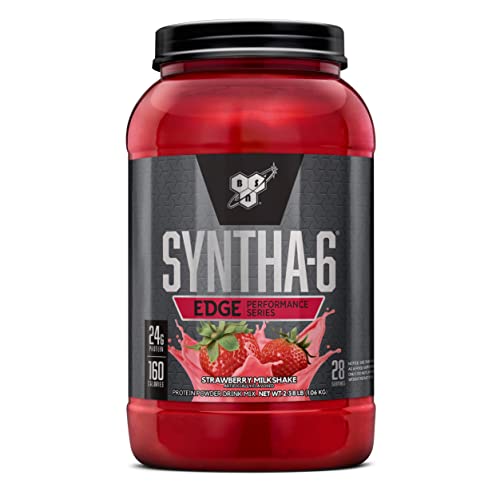 BSN SYNTHA-6 Edge Protein Powder, with Hydrolyzed Whey, Micellar Casein, Milk Protein Isolate, Low Sugar, 24g Protein, Strawberry Milkshake, 28 Servings