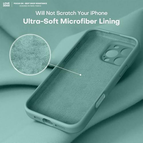 Image of LOVE 3000 Designed for iPhone 16 Pro Case, Premium Silicone with [Soft Anti-Scratch Microfiber Lining] Shockproof Protective Phone Case for Holsters 6.3 inch, Pine Green