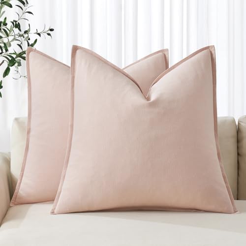 Image of MIULEE Decorative Linen Pillow Covers 18x18 Inch Light Pink Boho Farmhouse Neutral Valentine Spring Couch Throw Pillows for Bed Pack of 2 Accent Modern Pillowcase Sofa Livingroom Home Decor