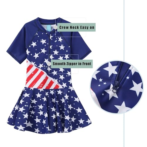 Image of Girls One Piece Swimsuits Bathing Suit for Kids Girls Summer Swim Dress Short Sleeve Swimwear 3-16 Years
