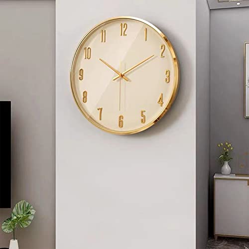 Zbcgwri Gold Wall Clock For Living Room Decor Modern Kitchen Gold Wall Clock Napa Leather Dial Battery Operated Silent Non-Ticking Clock Bedroom Home #TOP1