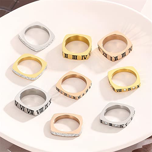 Image of Square Roman Numeral Band Ring 18K Gold Plated Stainless Steel Stackable Promise Ring Gift for Her