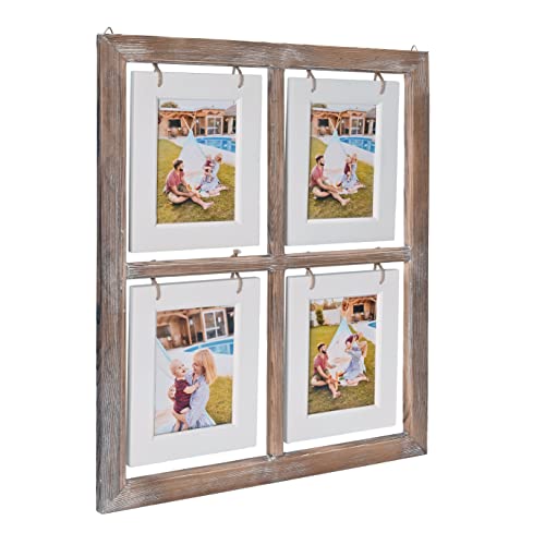 Mont Pleasant Farmhouse Home Decor, 4X6 Or 5X7 Collage Picture Frames For Wall, 4 Opening Distressed White Frames,Wood Window Frame Hold Four 4X6 Photo With Mats,Vintage Craftsmanship Wall Decor, Rustic Brown And White #TOP1