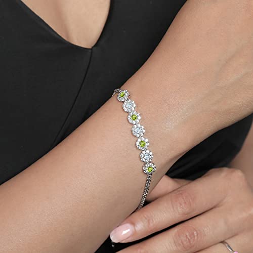 Gem Stone King 925 Sterling Silver Green Peridot and Sky Blue Aquamarine Tennis Bracelet For Women (2.18 Cttw, Gemstone August Birthstone, 7 Inch with 2 Inch Extender)4