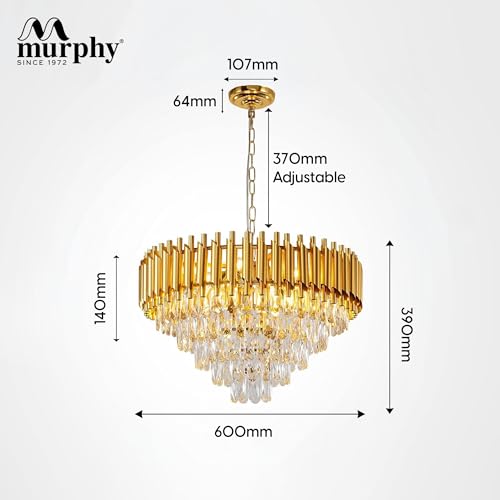 Image of Murphy Radiance 600mm Golden Crystal Pendant Light | Modern Round Ceiling Chandelier for Living Room, Bedroom & Hall (Antique Gold, 3-in-1 LED Plate - Warm White, Natural White, Cool White, Pack of 1)