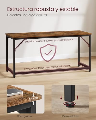 Miniatura 4 de VASAGLE Escritorio, Mesa Oficina Pequeña y Estación Trabajo, Mesa para Teletrabajo, Estudio, Dormitorio, 60 x 160 x 76 cm, Estilo Moderno, Estructura Metal, Marrón Rústico y Negro Tinta LWD121K01