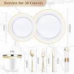 BESTVIP 350PCS Gold Plastic Dinnerware Set, Disposable Party Plates for 50 Guests, Include: 100 Plastic Plates, 50 Pre Rolled Napkins with Gold Silverware, 50 Cups - Image 4