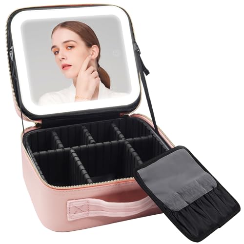 Trousse de Maquillage Léopard 3 en 1 Rose Miroir LED Compartimenté