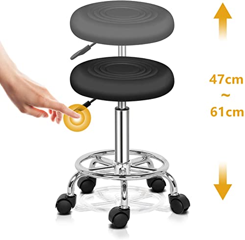 Foto von TactFire Rollhocker Arbeitshocker Drehhocker Höhenverstellbar 360° Drehbar Bürohocker Drehhocker für Büro Salon Massage Spa (1, Schwarz1)