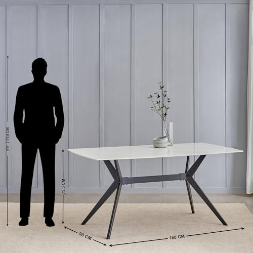 Image of Home Centre | Rika Sintered Stone 6-Seater Dining Table | Dining Set for Home | White | 1 Year Warranty