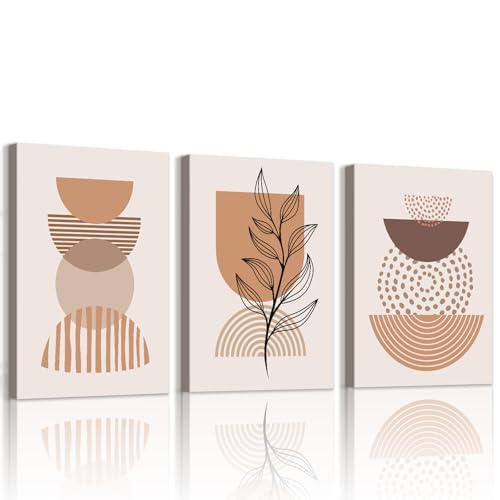 WENGTIAO 3 Piezas Boho Abstracto Geométrica Cuadros Enmarcados Beige Marrón Minimalista Botánico Neutro Pintura sobre Lienzo Cuadros Decoracion Salon Modernos Dormitorios Decoracion Pared 30x40cmx3