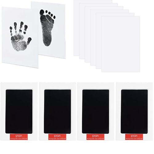 Genérico 4 Piezas Kit Huella del Pie, Huellas Bebe Recien Nacido, No Tóxicas, No se Mancha, con 8 Tarjetas de Impresión, Kit Huella del Mascota, Regalo De Bautizo