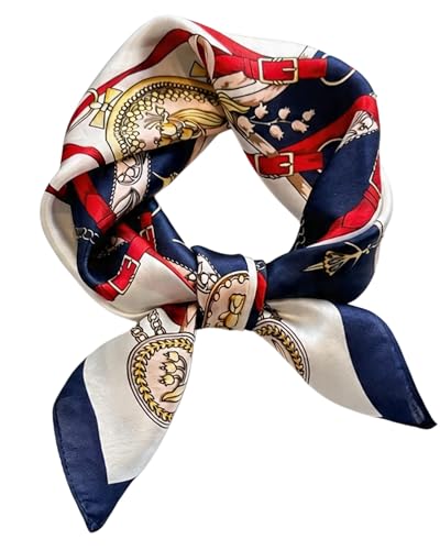 Taseson 100% Mulberry Silk Scarf for Women Lightweight 21 Small Square Neck Scarf Headscarf Neckerchief Red White Blue Sailor Gift Packed