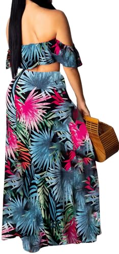 Image of Sexy Two Piece Sets for Women Vacation Elegant Sleeveless Top Long Split Maxi Dress Beach Swimwear