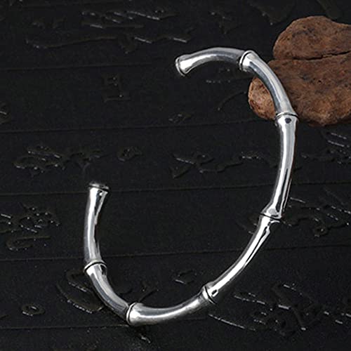 Brazalete abierto de plata de ley ajustable tipo bambú para mujer 3