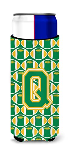Letter Q Football Green and Gold Ultra Beverage Insulators for slim cans CJ1069-QMUK