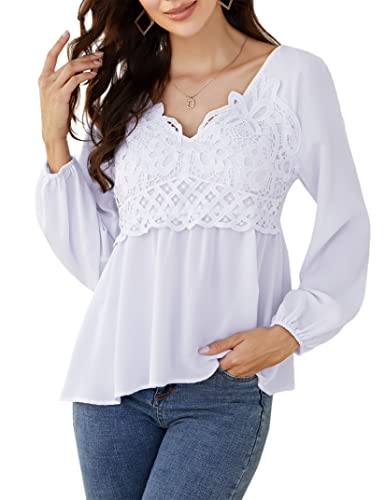 Clearlove Damen Spitze Bluse Langarmshirt Frauen V-Ausschnitt Elegant Chiffon Hemd Top Cover