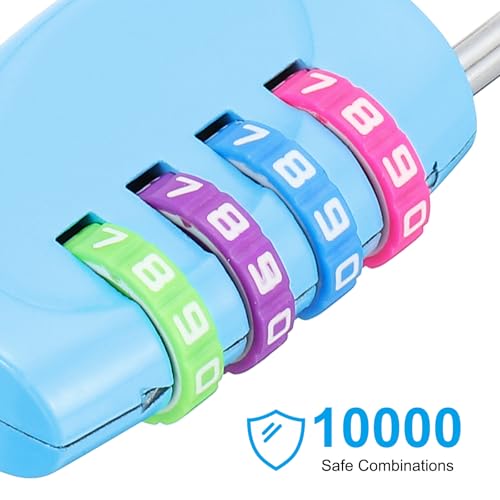 Image of PATIKIL Combination Lock, 4 Digit Outdoor Padlock Waterproof Locker Lock for Luggage Suitcase, Gym Locker, Fence, Filing Cabinets, Toolbox, Gate, Blue with Colorful Wheel