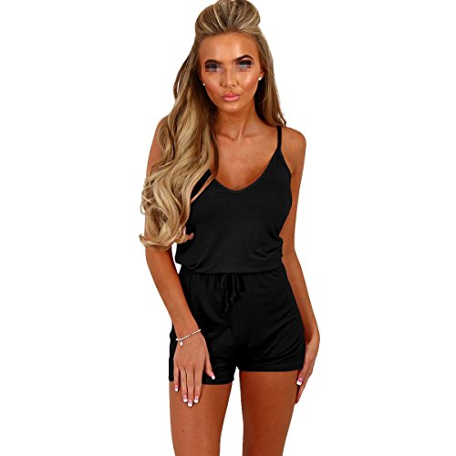 Preisvergleich Produktbild Fletion Damen V-Ausschnitt Sexy Kurzer Overall,Schwarz,M