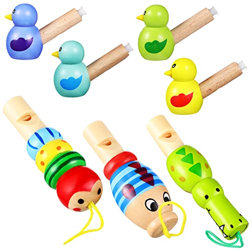 TOYANDONA Wooden Whistle Toys for Kids 7 Pcs Bird and Animal Shapes Educational Musical Toddler Whistles Lightweight Portable