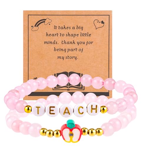 VICKHU Teacher Appreciation gifts,Natural Stone Bracelet Set for women, Thank You Gifts for teacher