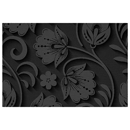 Set de table noir floral 3D antidérapant résistant chaleur table à manger x6 - 2