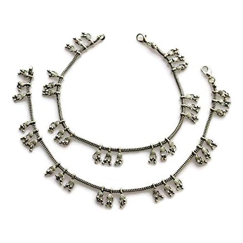 Dainty Cute Minimalist Anklets for Women,Boho Gypsy Hippie Goth Rave Festival Bollywood Style,Ankle Bracelet Pair for both Feet,Fine Soldered Metal Chain,Plated Silver Vintage Antique Finish Cover