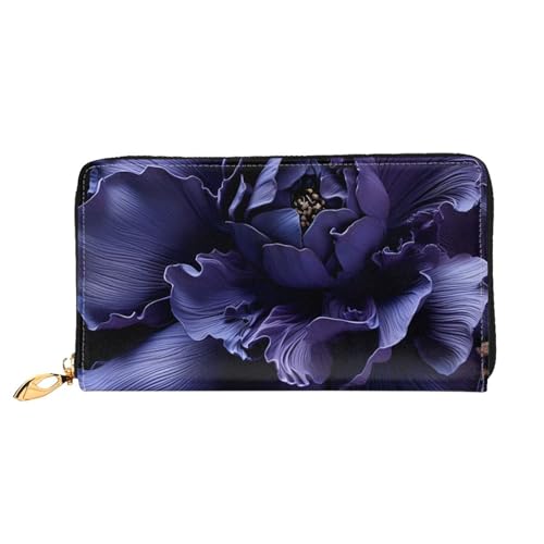 Leather Wallet for Women Men Bifold Wallet Ultra Slim Credit Card Holder Purple Flower Texture Ladies Clutch Purse