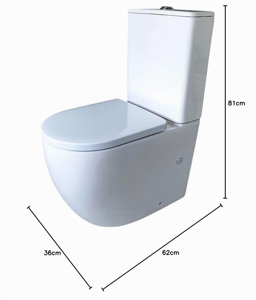 Inodoro Completo Moderno, Inodoro Blanco, Retrete para Hogar, Sistema Rimless Antibacterias, Tapa Dura Extrafina Amortiguada Salida Dual, Material UF Resistente