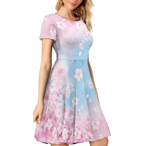Image of AFPANQZ Womens Casual Summer Lightweight Vintage Dress Short Sleeve Midi Dress Knee-Long Luxury Formal Dress